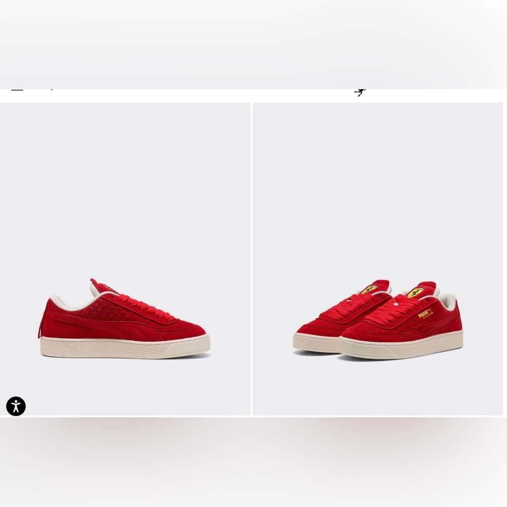 Puma Red Ferrari Quilted Suede Low-Top Sneakers with Cream Accents